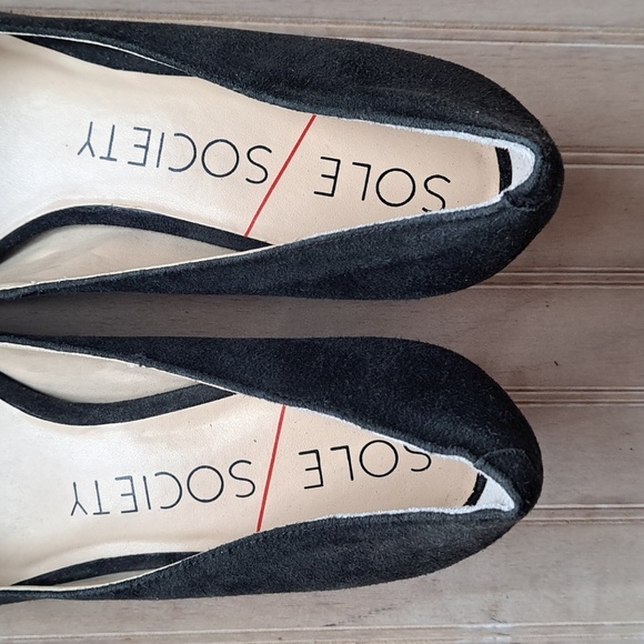 Sole Society Andorra Suede Leather Pointy Toe Chunky Heel Elegant Classy Pumps - Picture 3 of 10